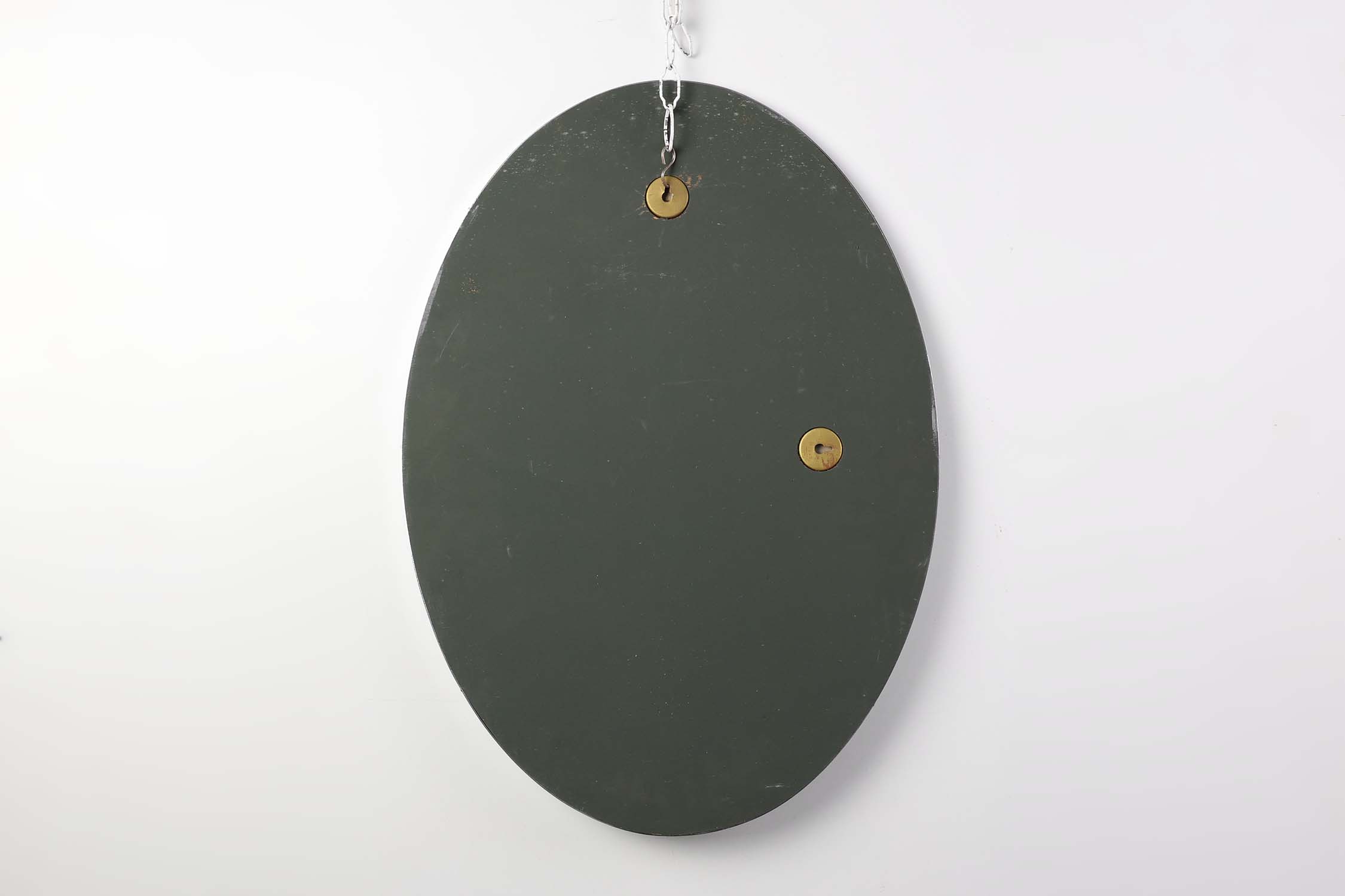 Art Deco Oval Nickel‑Plated Metal Mirror, Belgium, ca. 1925thumbnail